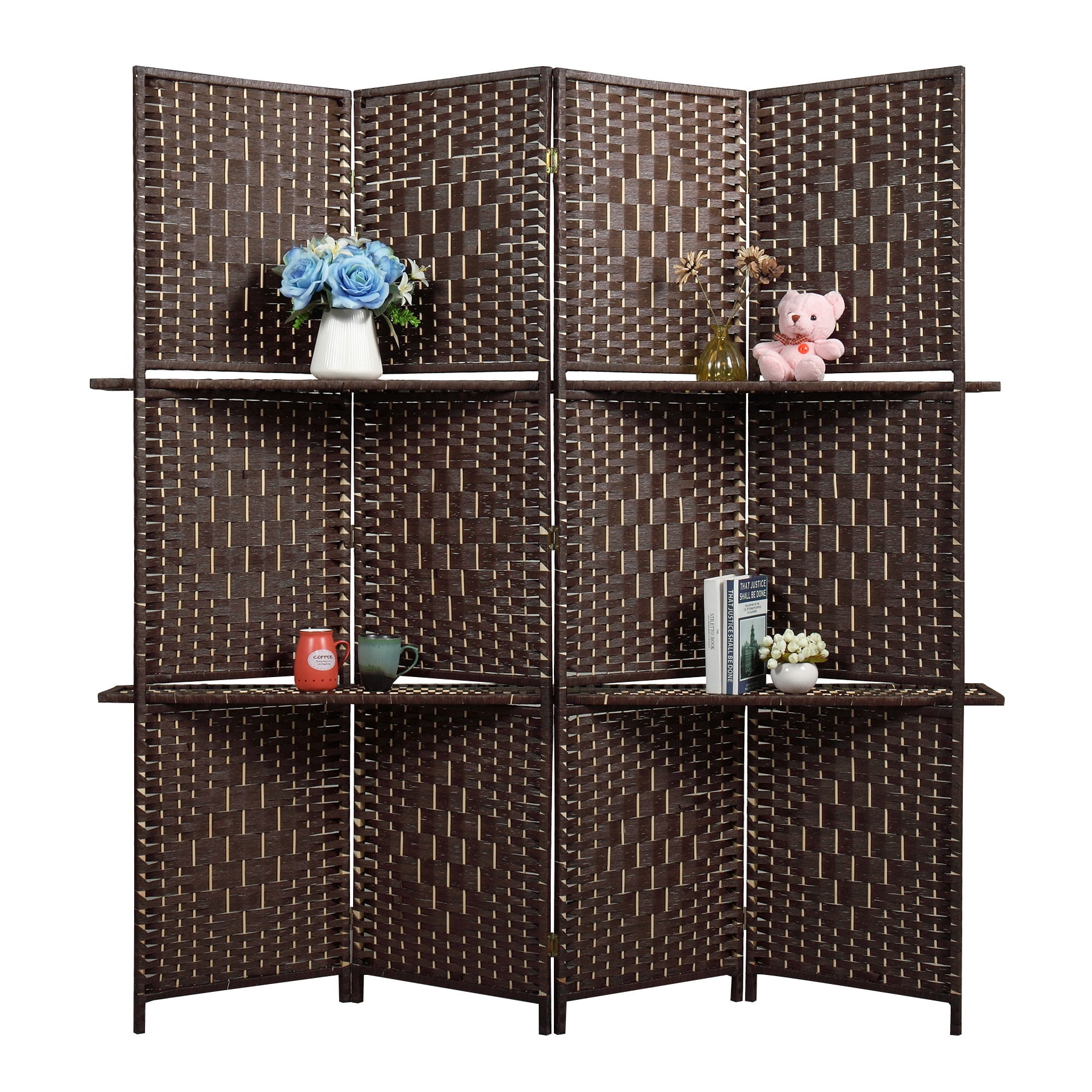 Kepooman Folding Retro Paper Rope Screen with Separate Divide, 4-panel Durable Screen Perfects for Indoor and Outdoor, Dark Brown Kepooman Folding Retro Paper Rope Screen with Separate Divide, 4-panel Durable Screen Perfects for Indoor and Outdoor, Dark Brown