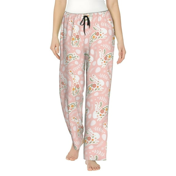 Logiee Easter Bunny Print Women Pajama Pants,Comfy Pj Bottom with Pockets & Drawstring,Stretch Casual Sleepwear-Small