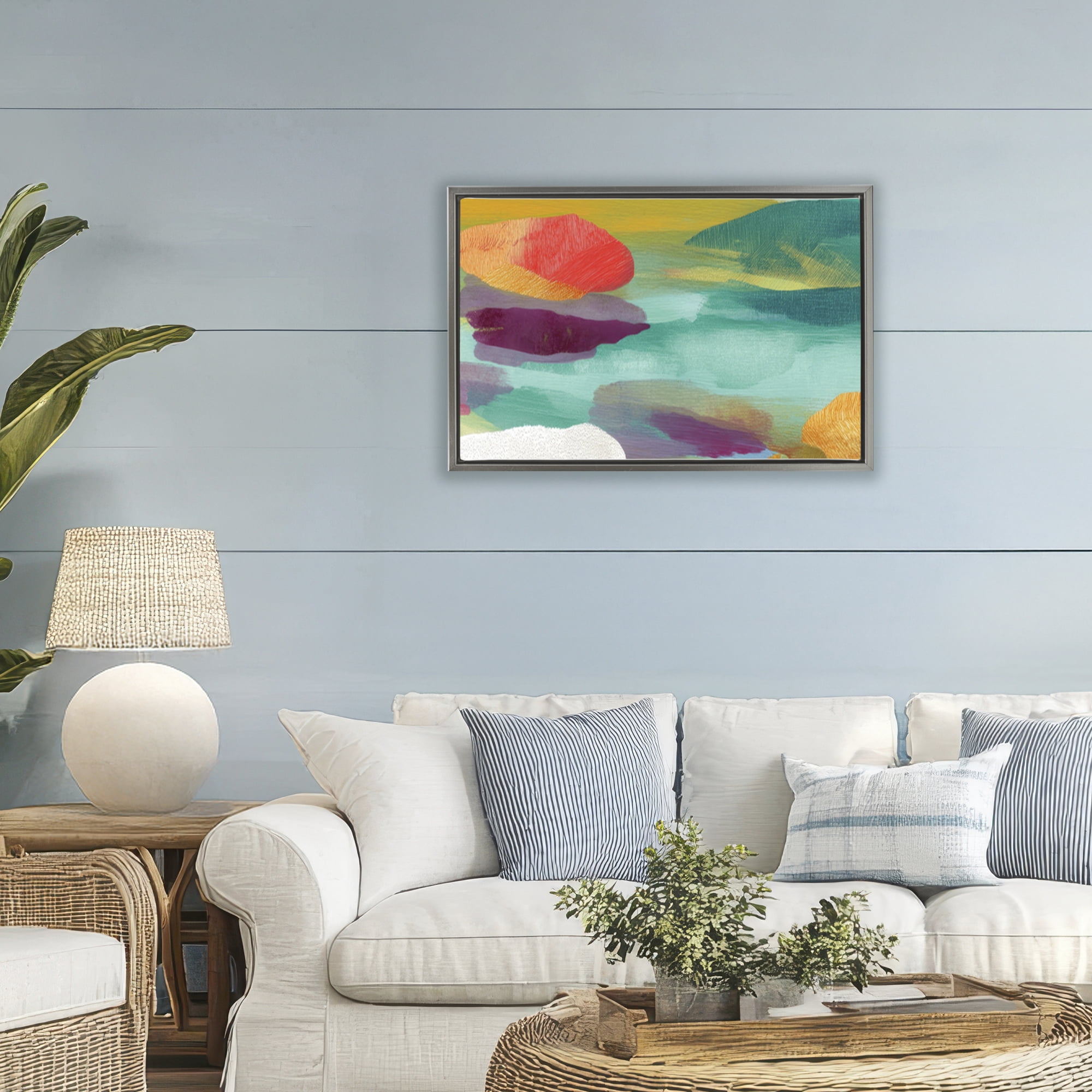 Stupell Industries Vivid Stones By The Shore Gray Framed Floater Canvas Wall Art, design by Chromatic Storm Studio