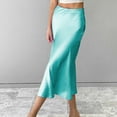 thumbnail image 4 of Prolriy Satin Skirt 2023 Skirt European and American Drape Satin Mid Length High Waist Hip A Line Skirts for Women Sky Blue L, 4 of 5