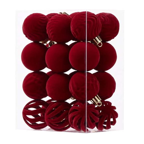 2026 Christmas Indoor Home Decor 24 Pcs Flocked Christmas Balls Velvet Shatterproof Ornaments Wavy Embossed Solid And Hollow Cut Baubles For Christmas Tree Holiday Decor