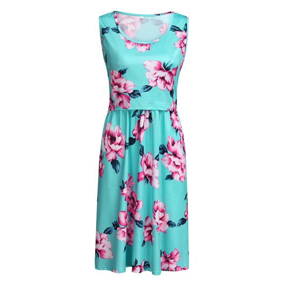 Savings Clearance 2023! asdoklhq Maternity Dresses for WomenWomen Maternity Floral Sleeveless With Pockets Nursing Breastfeeding Dress