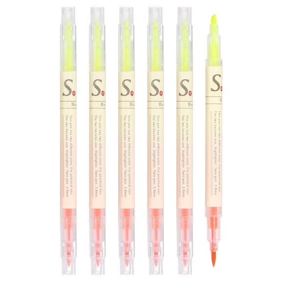 Uxcell Highlighter Pen, 6 Pack Double Ended Highlighter Broad and Fine Tips Marker Pens Studying Supplies for Office Home Daily Use, Bright Orange/Yellow