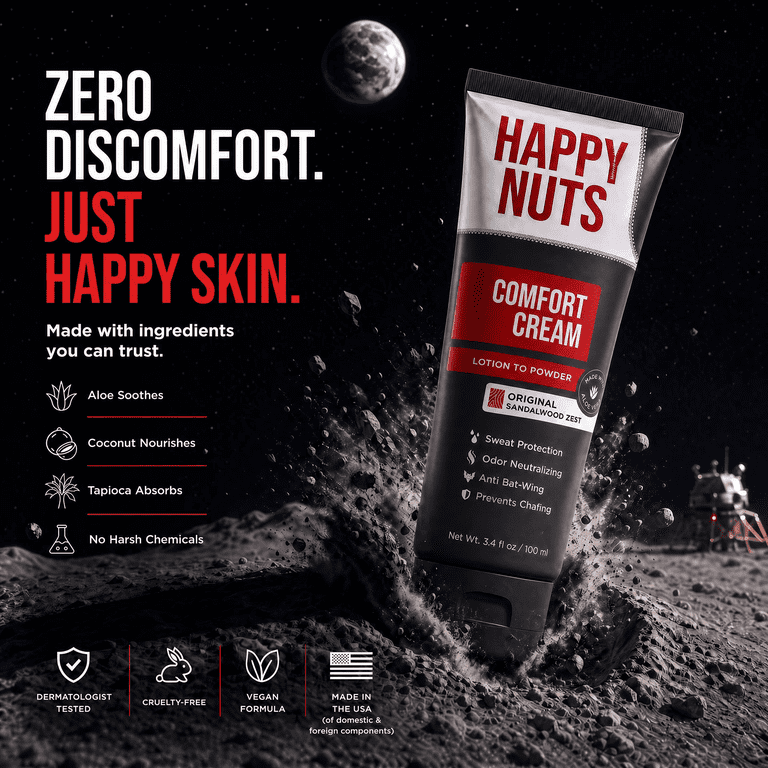 Happy Nuts Comfort Cream, Anti Chafing Relief Deodorant 3.4 fl oz
