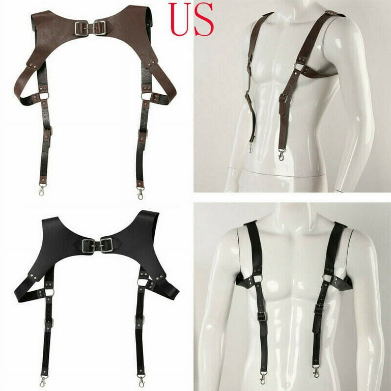 Buy Men's Leather Body Chest Harness Belt Adjustable Buckles Ring