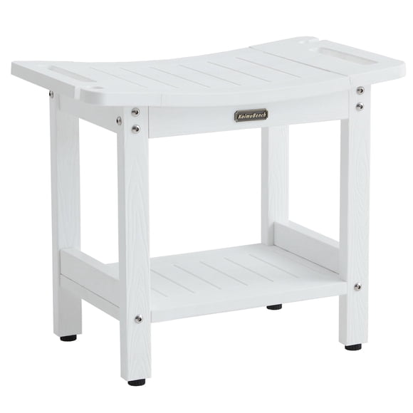 Banco de ducha KaimuBench, impermeable, de poliéster blanco con asas