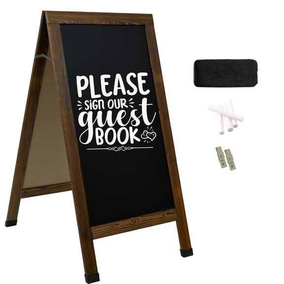 Sunnydaze Magnetic A-Frame Chalkboard Sign, 57" x 27", with Chalk (Rustic Brown)