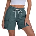 thumbnail image 2 of Bermuda Shorts for Women Stretchy New Outdoor Hiking Shorts for Women Elastic Waist Cargo Shorts with Multi Pockets Knee Length Workout Sports Bottoms Navy S, 2 of 6