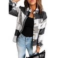 thumbnail image 5 of Seyurigaoka Women’s Juniors Fashion Shacket Plaid Lapel Single-breasted Long Sleeve Casual Coat, 5 of 9