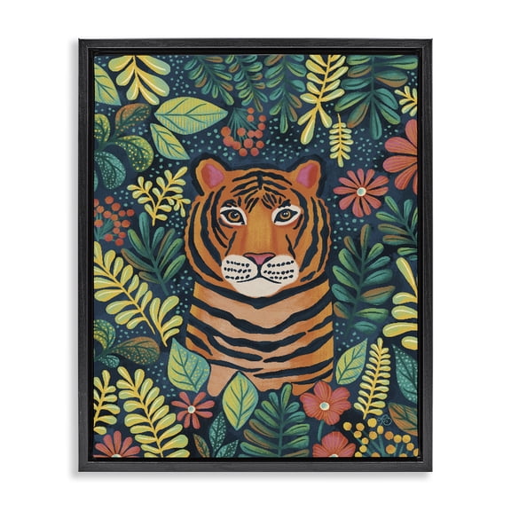 Stupell Industries Eclectic Exotic Leaf Pattern Tiger Black Floating Frame Canvas Art, 17 x 21, by Lisa R Dumm