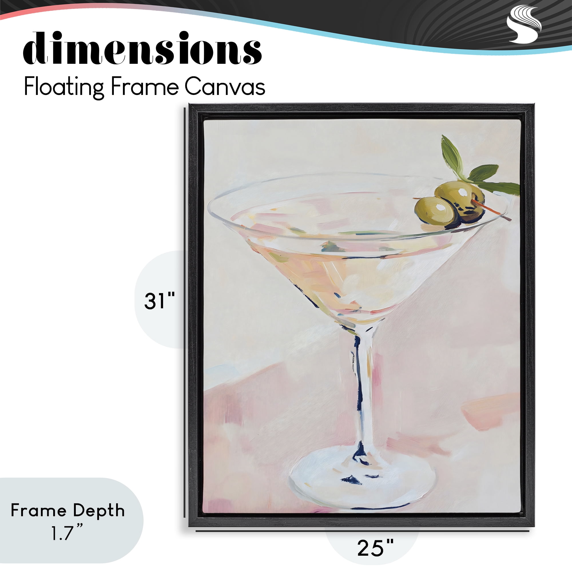 Stupell Industries Pastel Martini with Olive Garnish Black Framed Floater Canvas Wall Art, design by The Prints Vibe