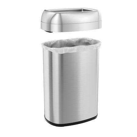 iTouchless - 13 Gallon Elliptical Open Top Trash Can and Recycle Bin with Dual AbsorbX Odor Filters, Stainless Steel, Office Home - Stainless Steel/Silver