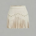 thumbnail image 5 of Huankd Western Cowgirl Fringe Skirt,High Waisted Mini Suede Skirts,Country Concert Rave Festival Booty Tassel Bottoms White S, 5 of 5