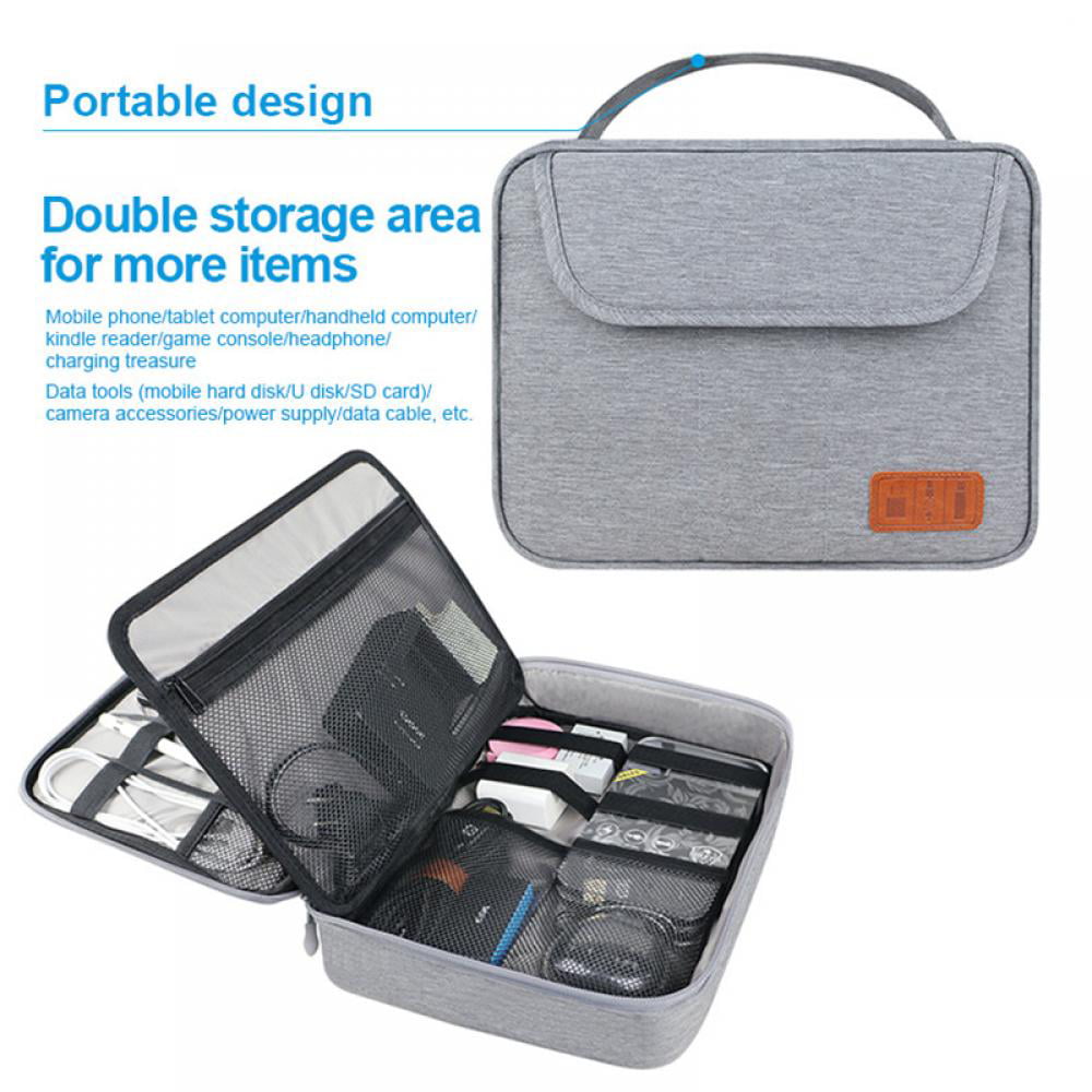 Udgående for eksempel bygning Electronics Travel Organizer, Water Resistant Electronic Accessories Case,  unisex Portable Tech Travel Gifts Double Layer Cable Storage Bag for Cord,  Charger, Hard Drive, Ipad Mini,Gray - Walmart.com