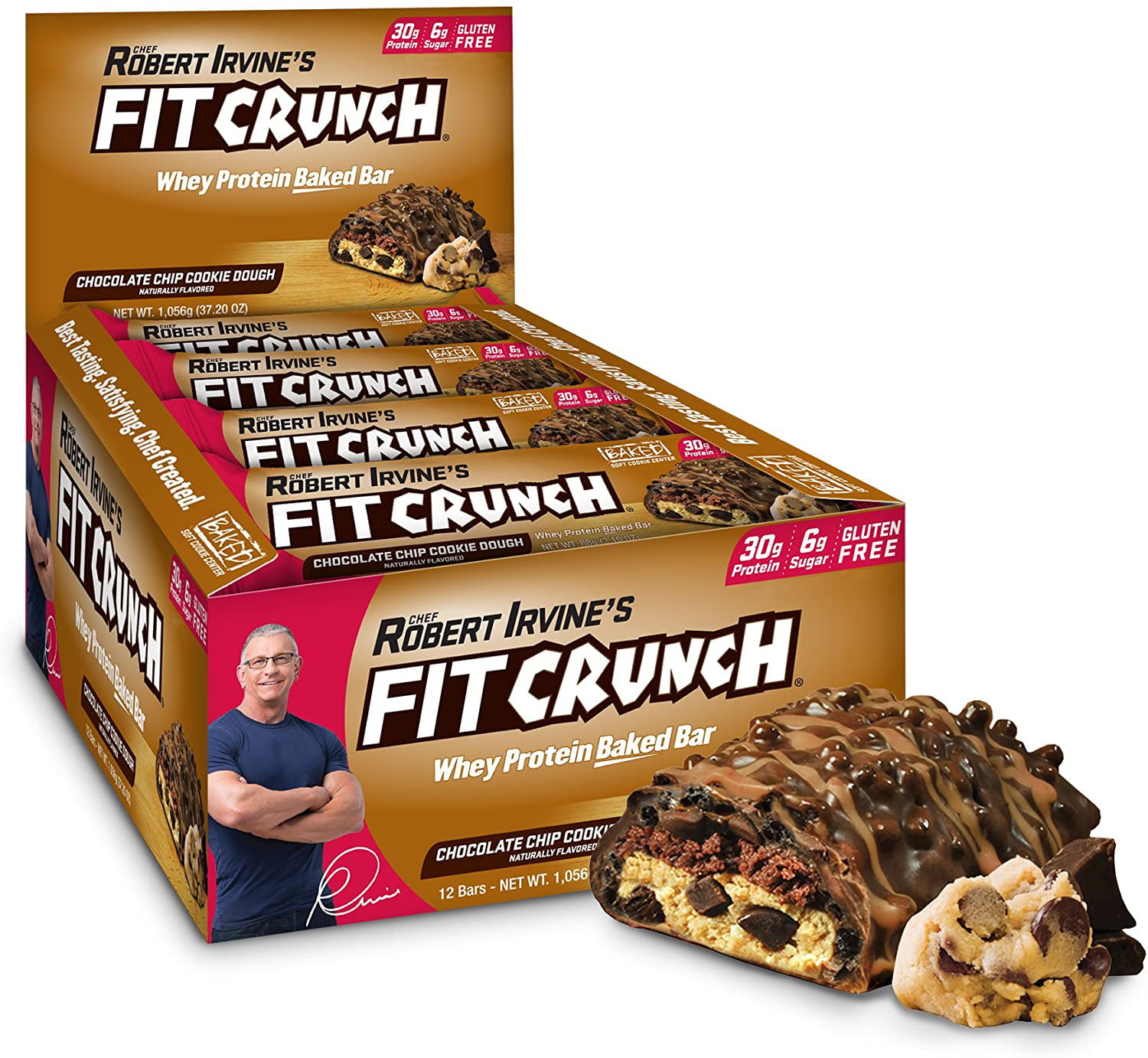 Fit Crunch Protein Bar Chocolate Chip Cookie Dough 30g Protein 12 Ct