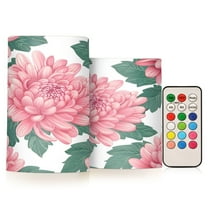 ALAZA Pink Chrysanthemum Flower 2 PCs LED Flickering Flameless Candles with Remote Timer Battery Operated Candle