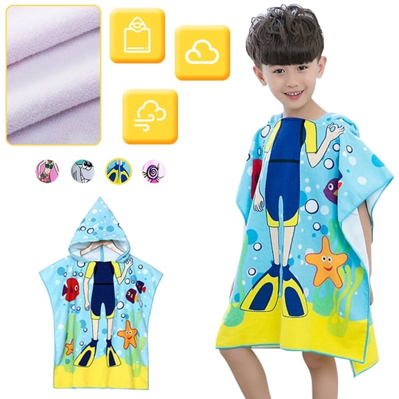 SHELLTON Soft Cotton Hooded Towel Poncho for Kids Bath Pool Beach Swim Boys Girls Cover-up Cape, 2-7 Years Old Bath Robe