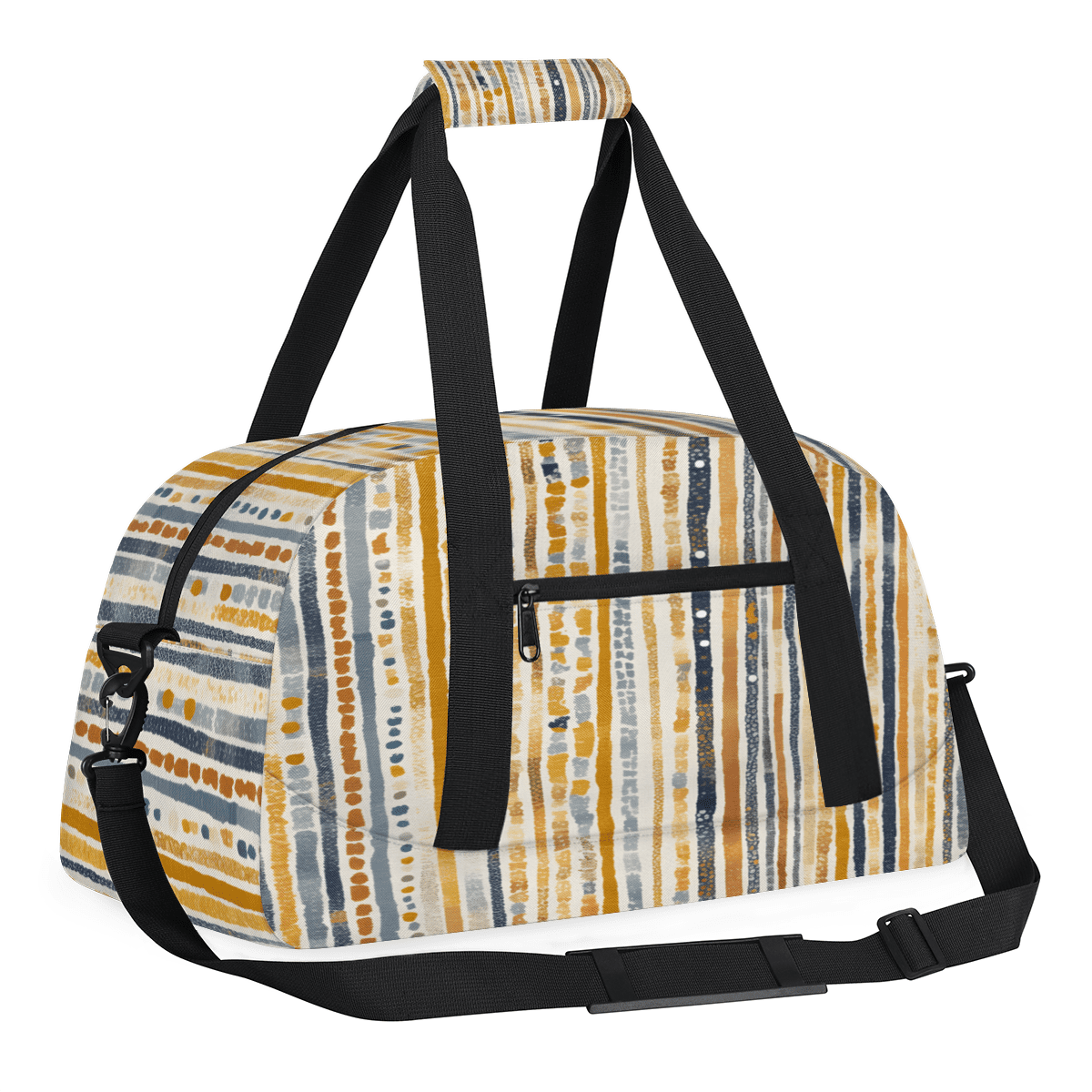 Herdesigns Boho Striped Sports Duffle Bag for Women & Men, Stripe Geometric Gym Bag Dance Bag Overnight Bag Carry On Weekender Travel Bag