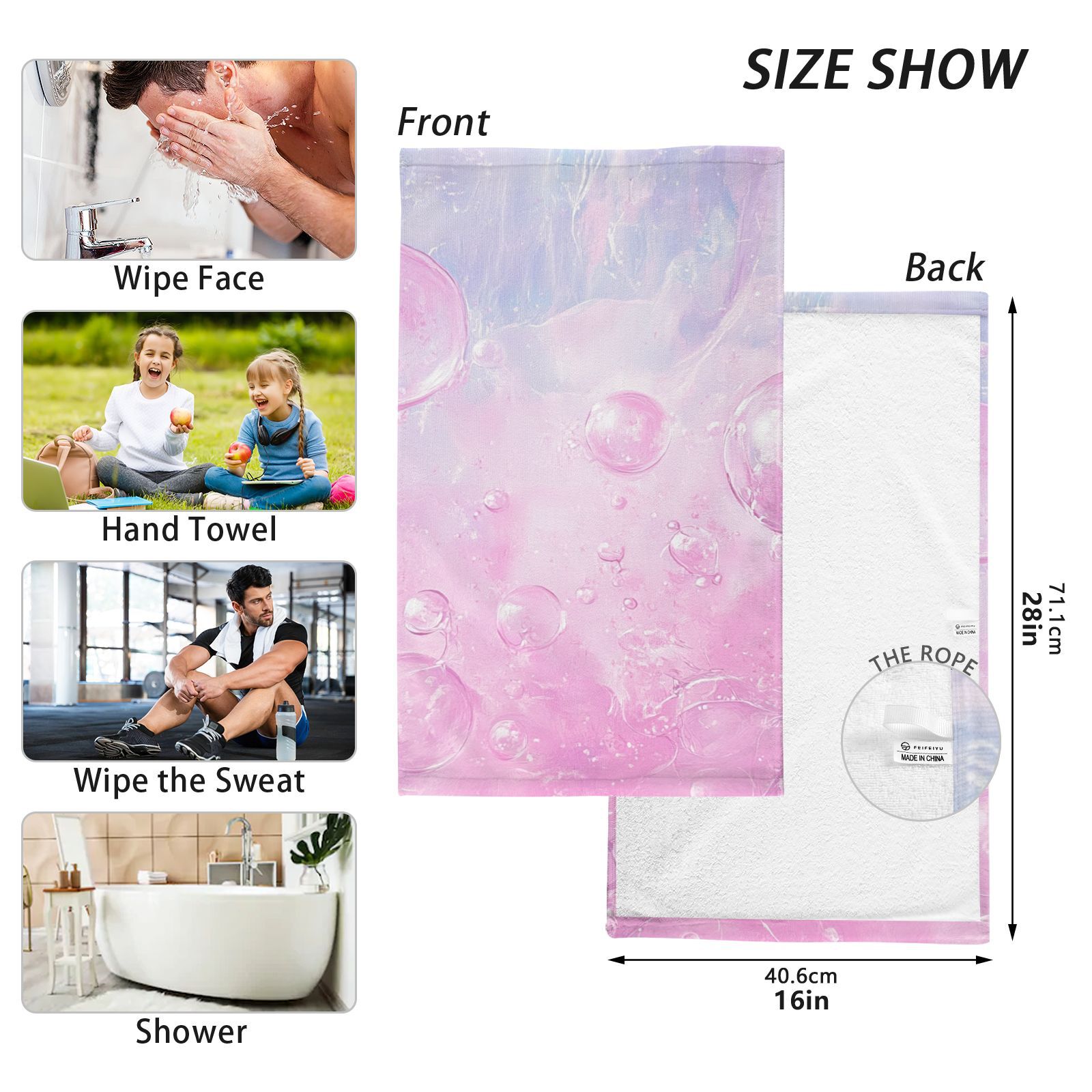 Pink Bubbles Hand Towels Cotton Bath Towels Large Face Towels Absorbent for Bathroom 2 Packs