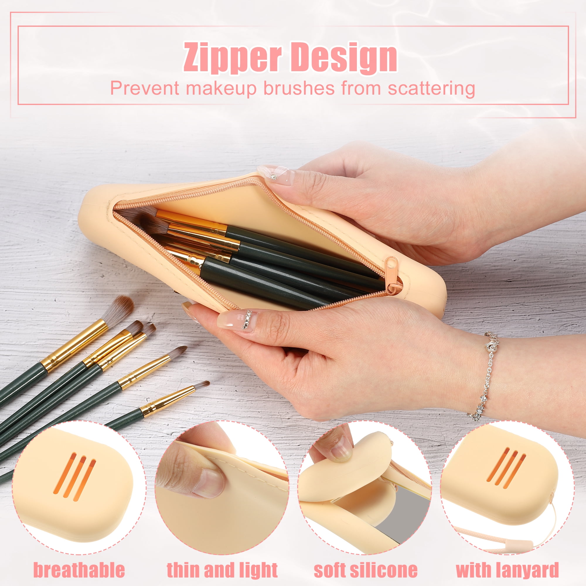 Unique Bargains Silicone Makeup Brush Holder Travel Essentials Makeup Brush Organizer Beige