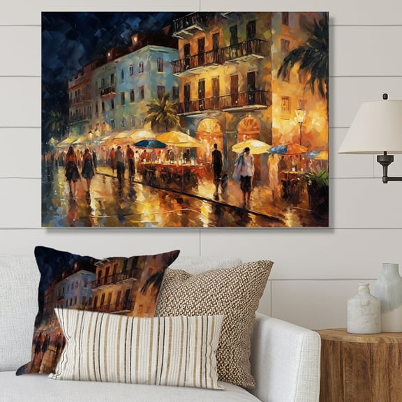 DESIGN ART Designart "Brown And Green Gleaming Facades Ii" City Art Deco Wall Decor 20 in. wide x 12 in. high