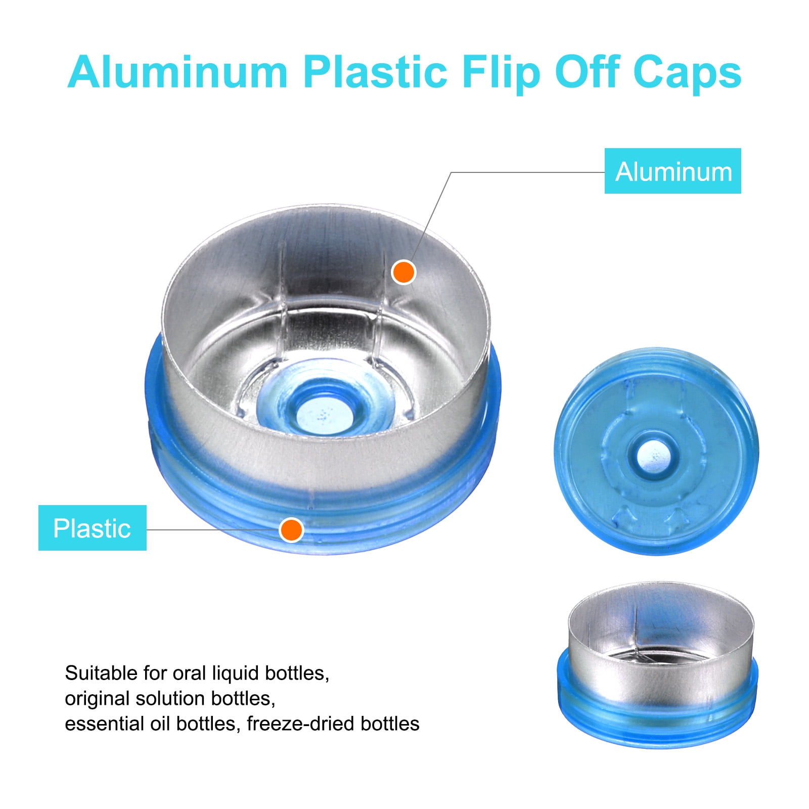 Unique Bargains Caps Burr-Free Top Seals Aluminum Plastic Vial Lab Blue/Silver 0.51"