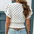 thumbnail image 5 of ClodeEU Women's Polka Dot Round Neck Ruffle Short Sleeve Peplum Crop Blouse,Casual Summer Flowy Waist Shirred Top White,Women's Plus L, 5 of 5