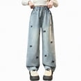 thumbnail image 5 of NOLDARES Girl's High Waisted Button Wide Leg Jeans Casual Long Denim Pants with Streetwear(Blue,12-13 Years), 5 of 8
