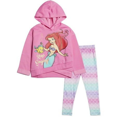 Disney Princess Ariel Infant Baby Girls Pullover Crossover Fleece Hoodie and Leggings Outfit Set Infant to Big Kid