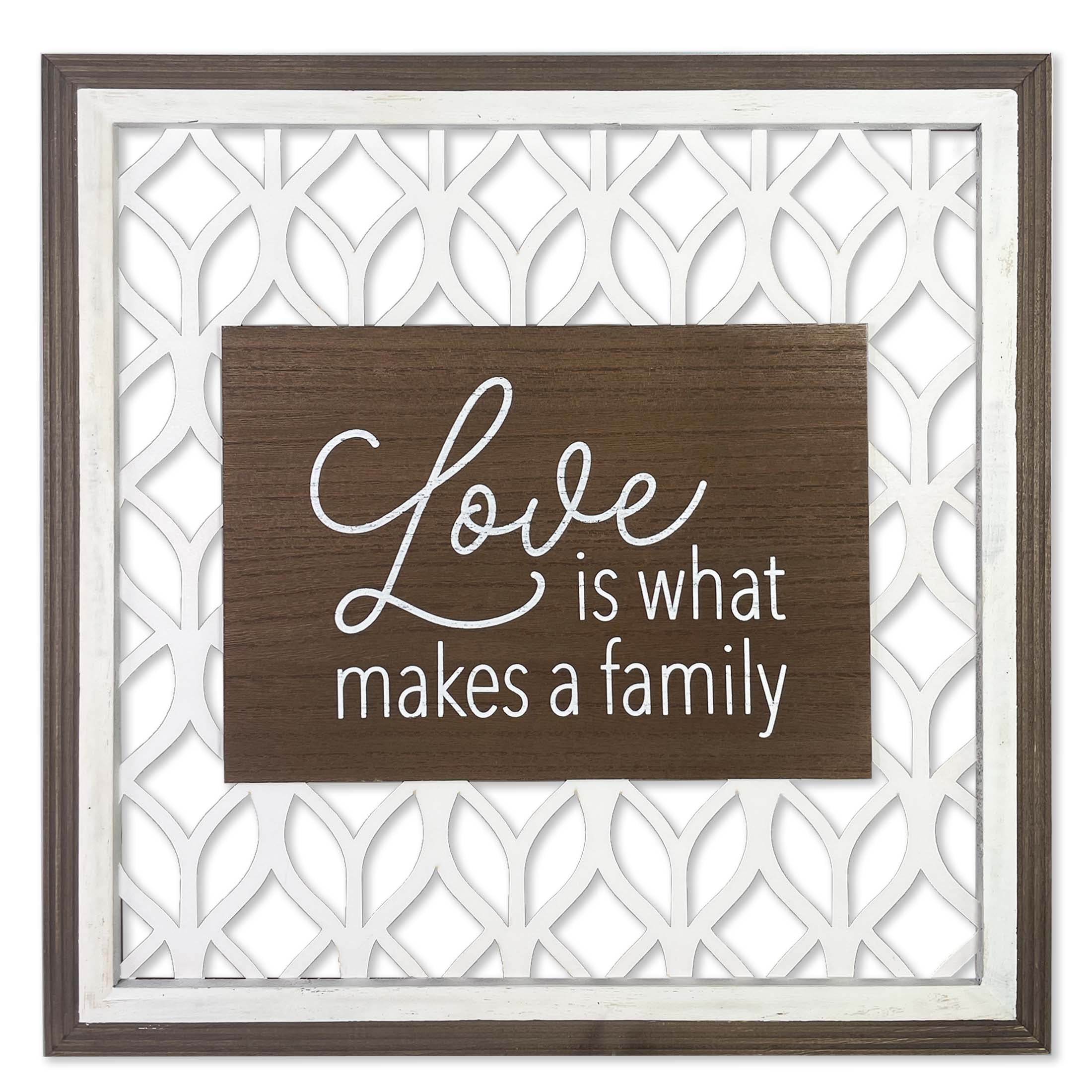 harbortown 16 x 16 inch love is what makes a family wood frame wall decor with cutout print for bedroom kitchen living room and home walmart com