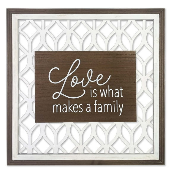 Harbortown 16 x 16 inch “Love is what makes a family” wood frame wall décor with cutout print for Bedroom, Kitchen, Living room and Home