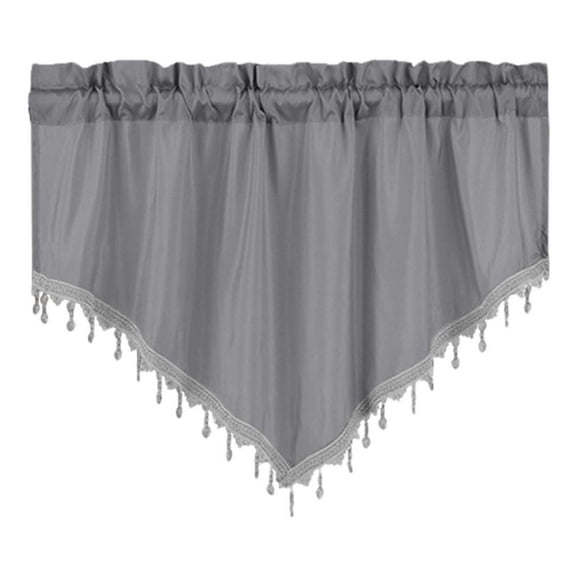 Macrame Sheer Windows Valance 51.1"W x 23.6"L, Scalloped Kitchen Curtain Triangular, Bathroom Swag Sheer with Rod Pocket, Short Valance Drape for Bedroom Living Room (Gray)