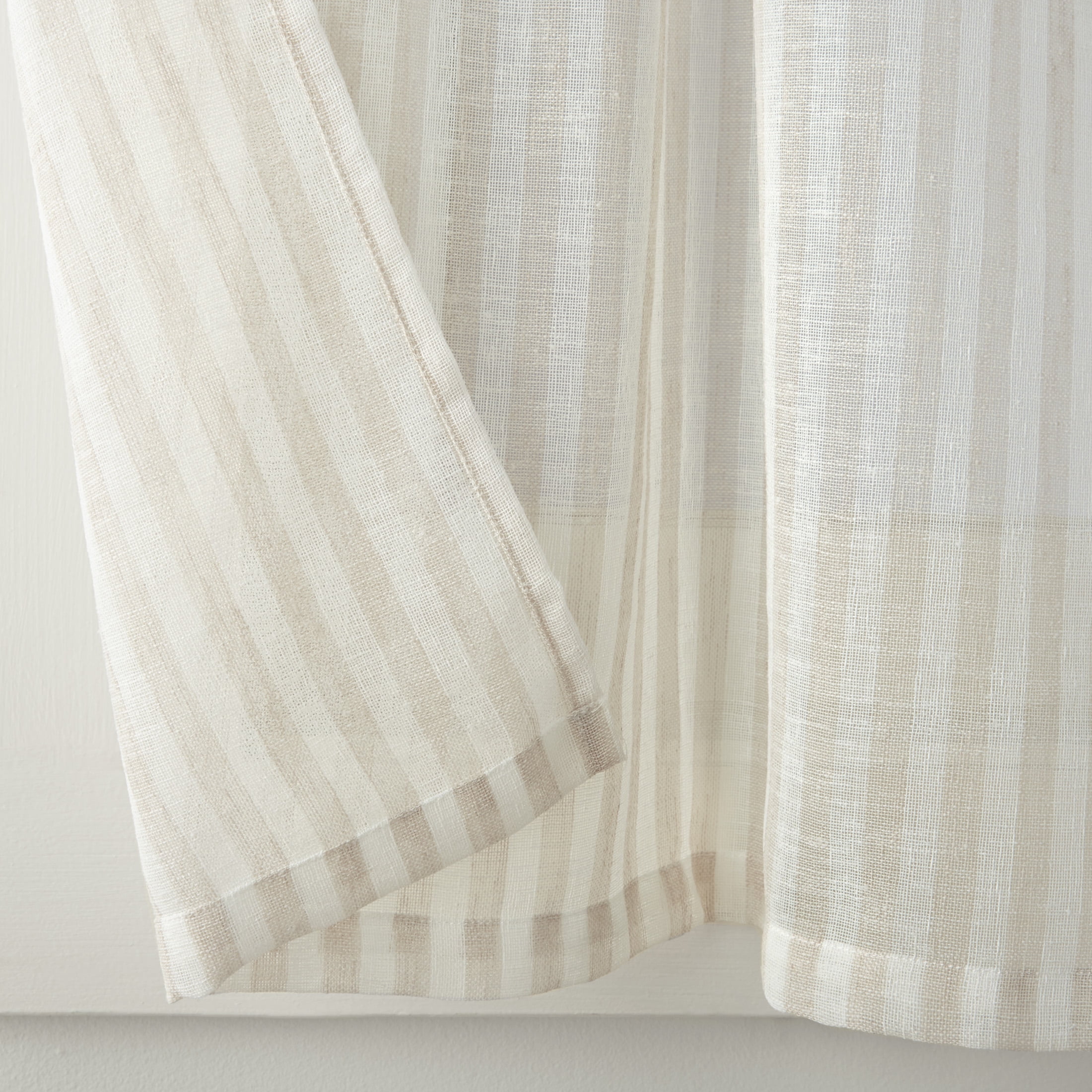 Mainstays Light Filtering Rod Pocket Stripe Curtain Tier and Valance Set, 3pc, 56"x36", Beige