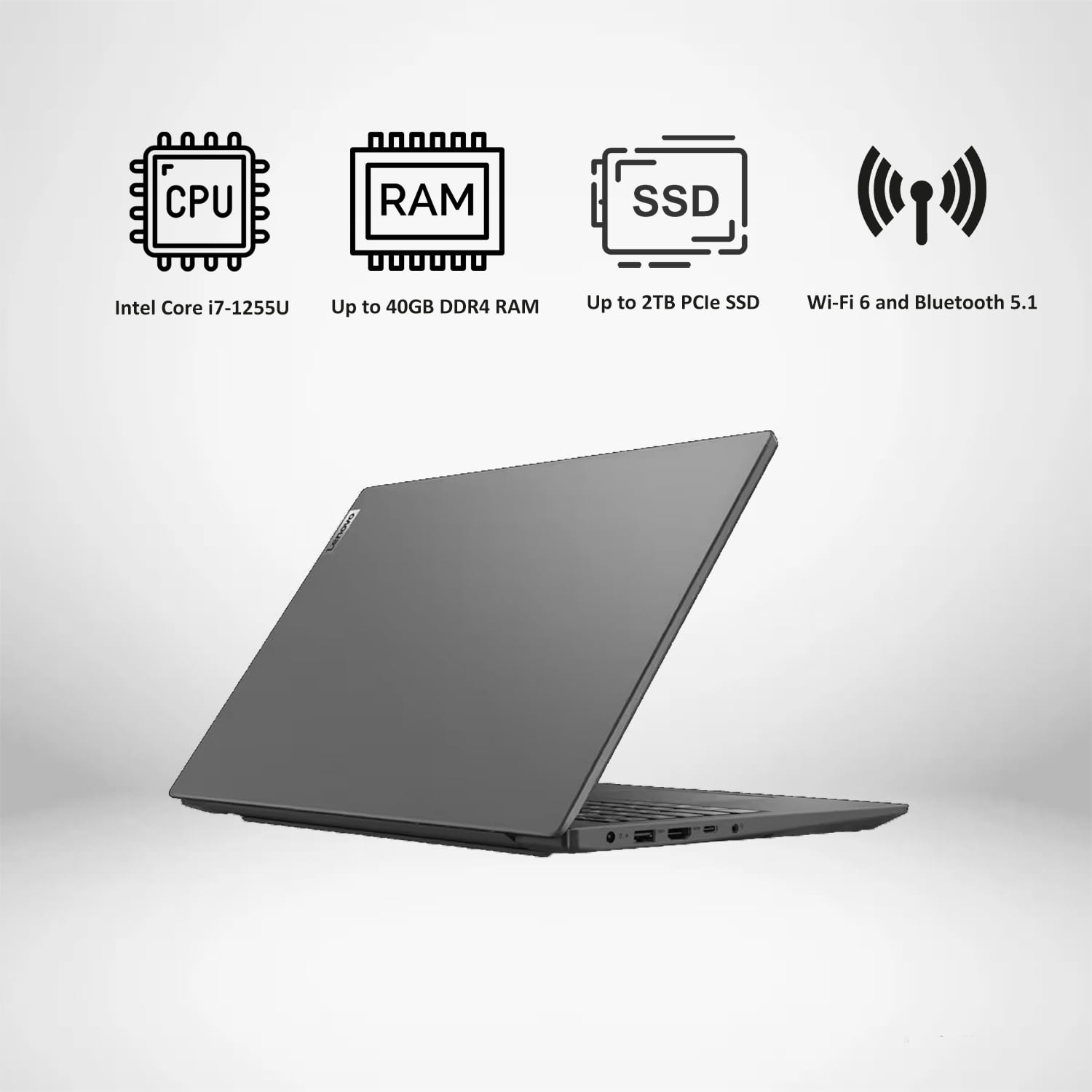 Lenovo V15 Gen 3 Business Laptop, 15.6" FHD Display, Intel Core i7-1255U, 40GB RAM, 1TB SSD, Webcam, Wi-Fi 6, Bluetooth, HDMI, RJ-45, Windows 11 Pro, Grey