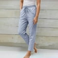 thumbnail image 2 of Ediodpoh Summer Elastic High Waisted Striped Linen Wide Leg Loose Womens Pants Comfortable and Breathable Blue S, 2 of 5