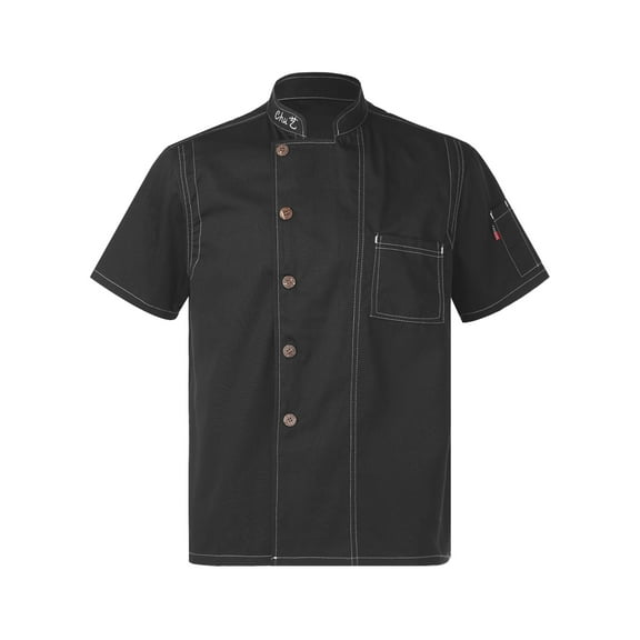 iiniim Unisex Chef Coat Women Men's Short Sleeve Chef Jacket Kitchen Cooking Chef Restaurant Uniform M-4XL Black 3XL