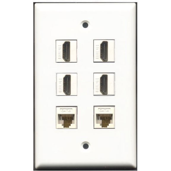 RiteAV - 4 Port HDMI 2 Port Cat6 Ethernet White Wall Plate