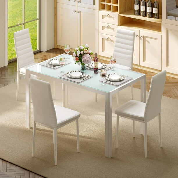 Lofka Dining Table Set for 4, Dining Room Sets with 4 High Back Chairs