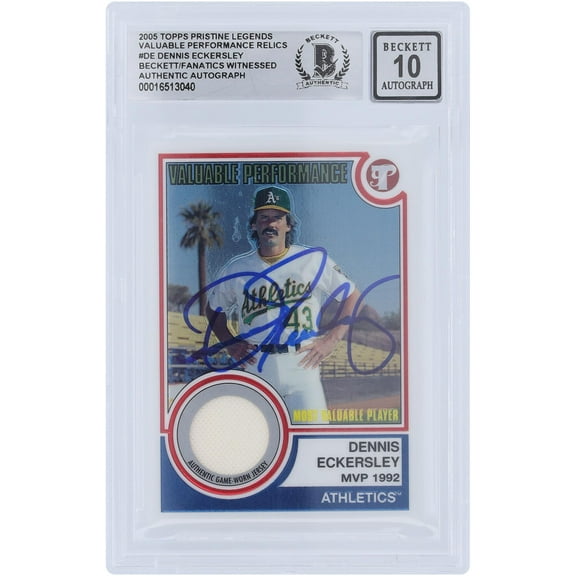 Dennis Eckersley Oakland A's Autographed 2005 Topps Pristine Legends Relic #VP-DE Beckett Fanatics Witnessed Authenticated 10 Card - Fanatics Authentic Certified