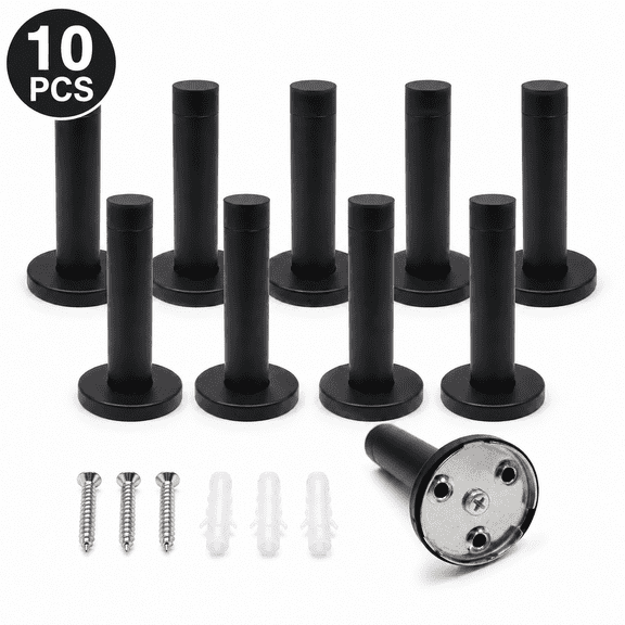 Door Stop 3.5“ Heavy Duty 304 Stainless Steel Door Stopper with Rubber Tips Bumper Wall Mounted Door Holder Protection Black 10 Pcs