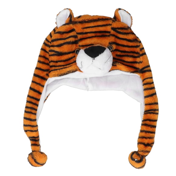 Yunxwd Chapeau en peluche de tigre doux résistant au froid pour éviter l'électricité statique, chapeau de tigre d'hiver amusant pour le camping scolaire, accessoires de décoration