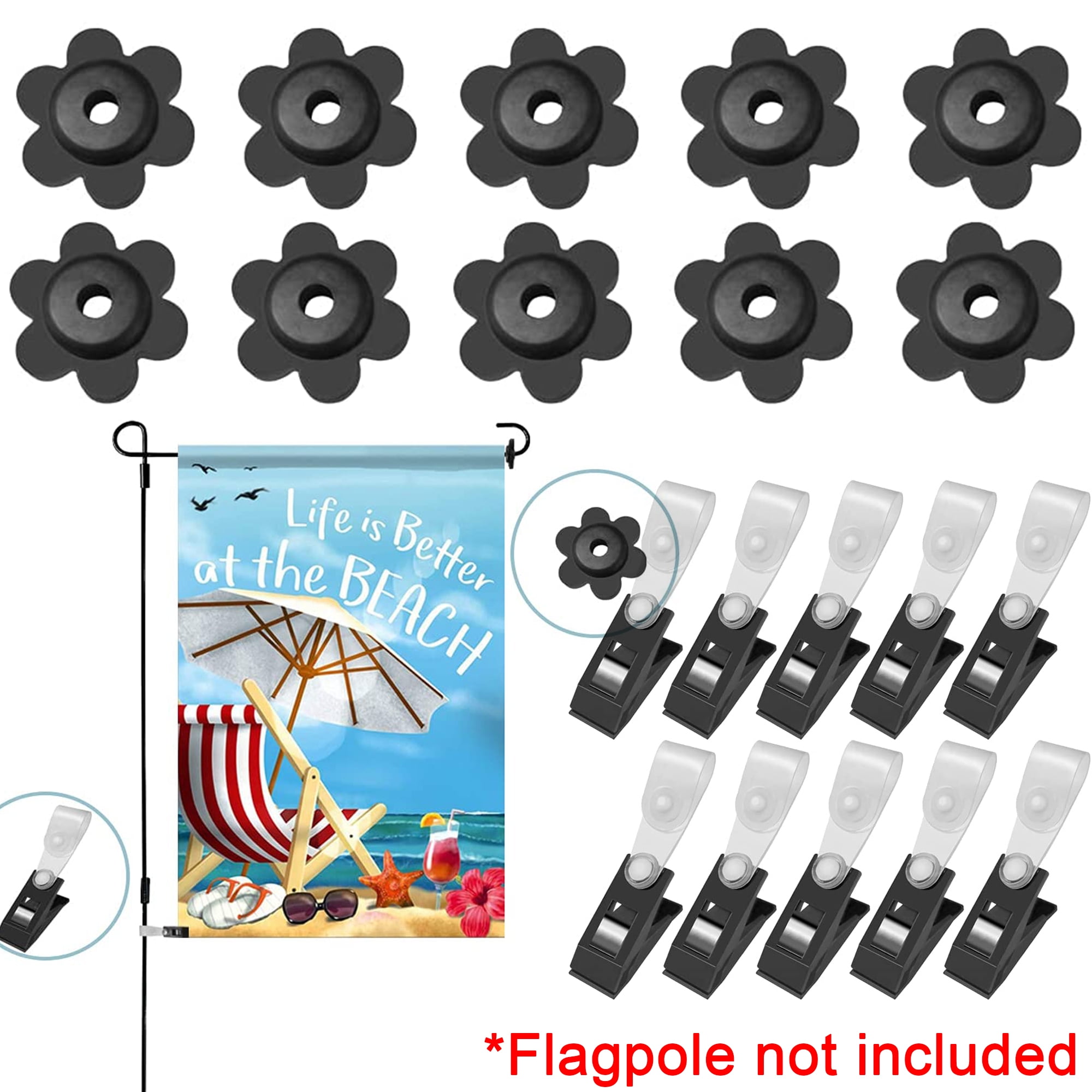 Elbourn 20Pcs Outdoor Garden Flag Rubber Stopper and Adjustable
