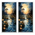thumbnail image 2 of Designart "Blue Green Painting River At Night VII" Pointillism Framed Wall Art Set Of 2 - Yellow Abstract Frame Gallery Set For Office Decor, 2 of 7