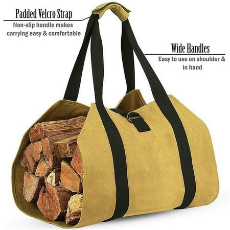 Firewood Carrying Log Carrier Bag 16oz Waxed Canvas Fireplace