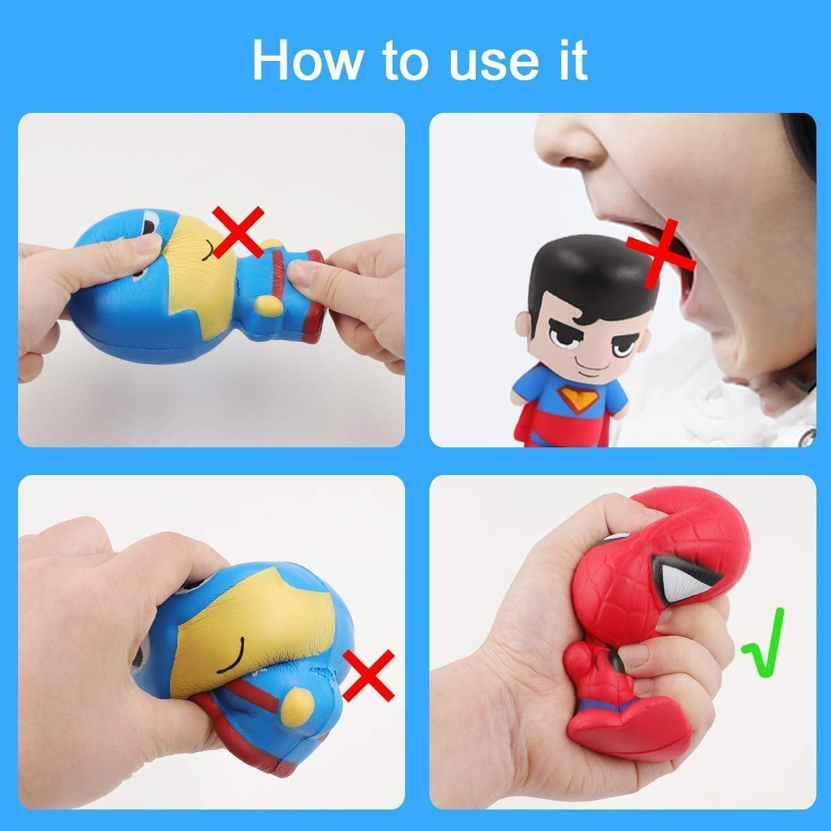 POKONBOY Jumbo Squishies Slow Rising Super Hero 6 Pack Super Hero Squishy Toys Scented Squishies Pack Halloween Party Favors for Kids Avengers Party Supplies 