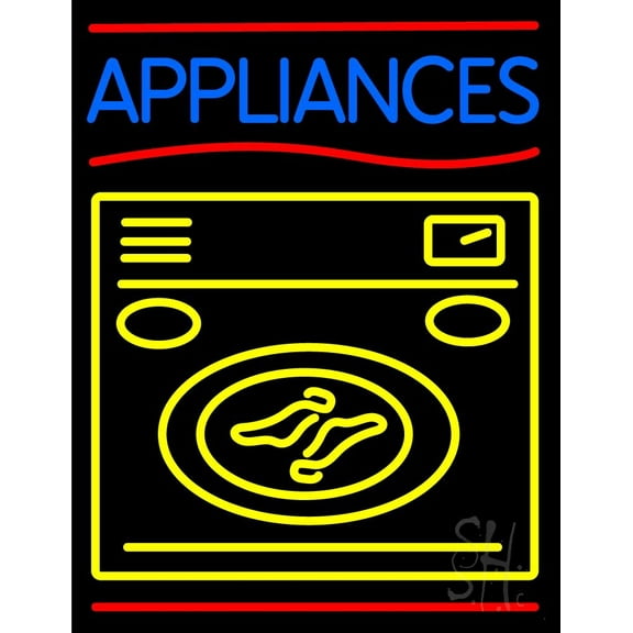 Appliances With Washing Machine Logo 1 LED Neon Sign 31" Tall x 24" Wide - inches Black Square Cut Acrylic Backing, with Dimmer - Premium built indoor Sign for Storefront, Store interior, Exhibition.