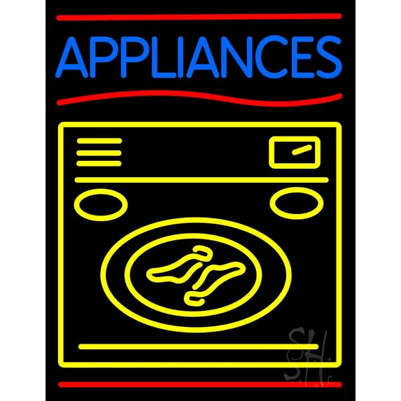 Appliances With Washing Machine Logo 1 LED Neon Sign 31" Tall x 24" Wide - inches Black Square Cut Acrylic Backing, with Dimmer - Premium built indoor Sign for Storefront, Store interior, Exhibition.