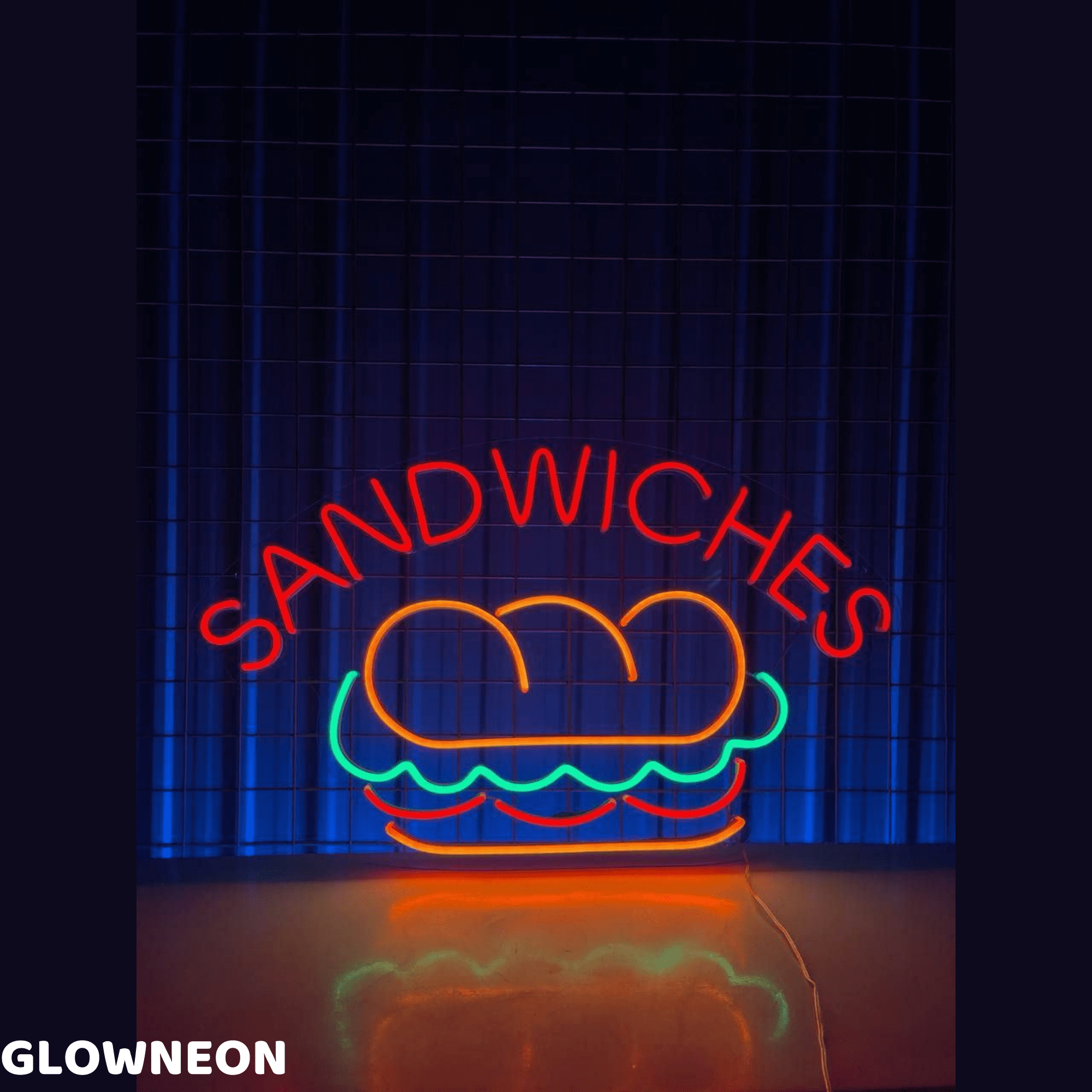 Glowneon Sandwiches Neon Sign, Open Sandwich Store Wall Neon Led Sign