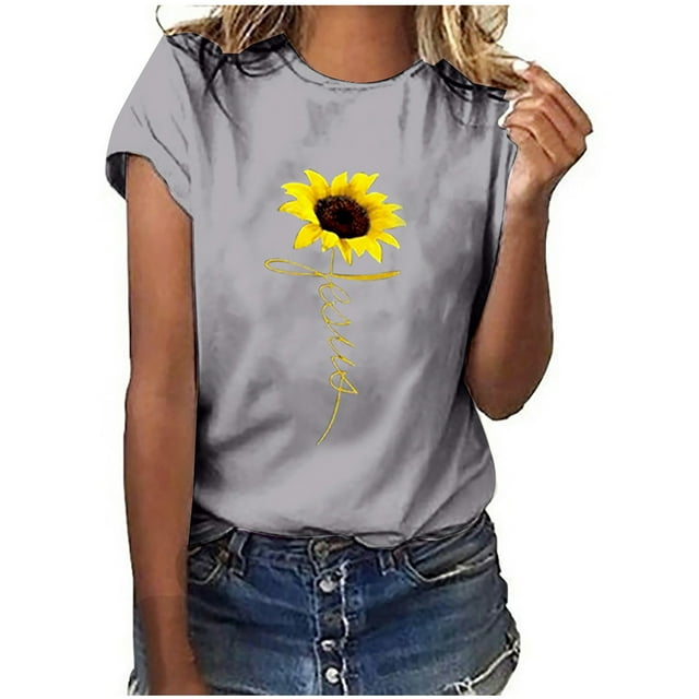 Birdeem T-Shirts à Manches Courtes Imprimé Tournesol pour Femmes et Filles Grande Taille