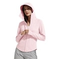 thumbnail image 3 of Vinsonshop UPF 50+ Women's Sun Shield Hooded Jacket Lightweight Zip Front Sun Protection Shirt with Built-in Face Mask for Outdoor Sports Pink L, 3 of 6